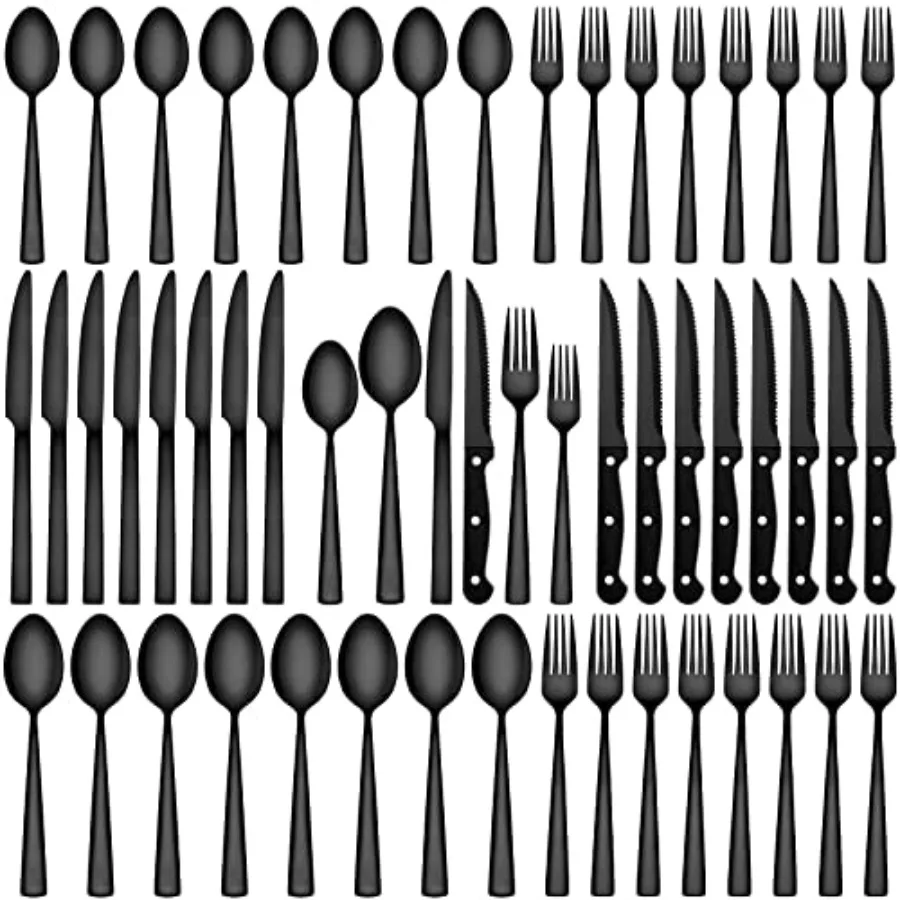

Piece Black Silverware Set with Steak Knives Stainless Steel Flatware Set for 12 Tableware Cutlery Set Kitchen Utensils Set for