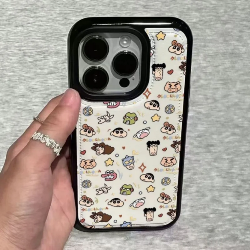 فاخر لطيف الكرتون تلوين شين تشان Nohara Misae Nohara Hiroshi حافظة هاتف جلدية آيفون 12 13 14 15 16 17 برو ماكس غطاء #2