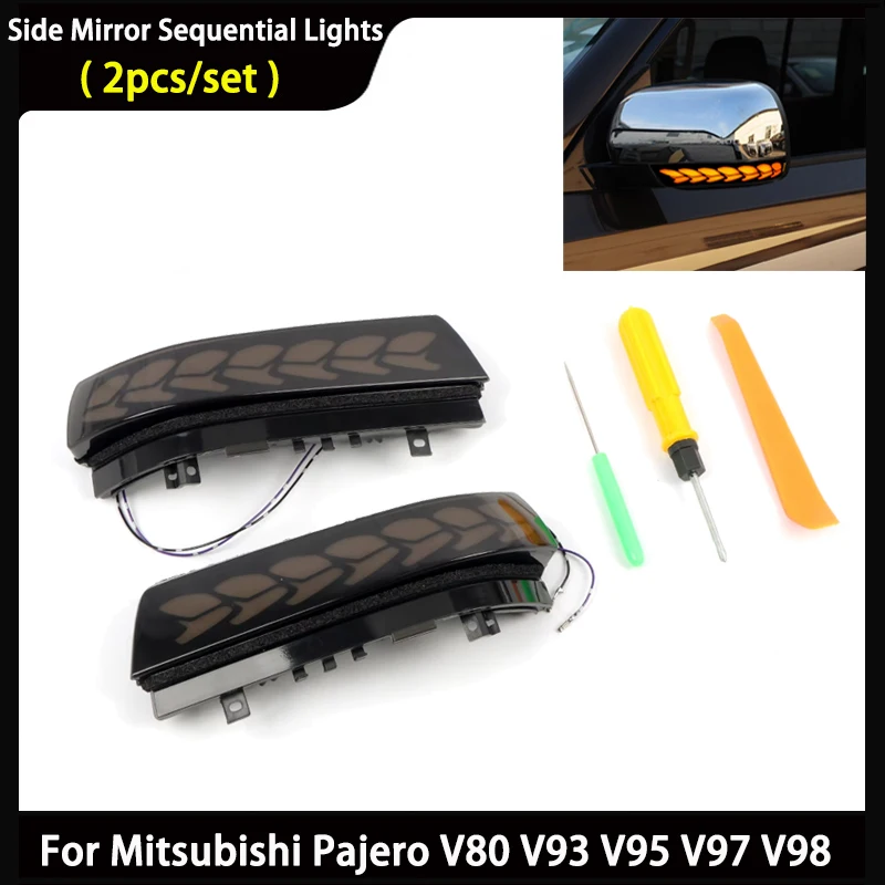 

For Mitsubishi Pajero V80 V93 V95 V97 V98 2007-2021 Rear View Mirror Cover Trim Indicator Blinker Turn Signal Lights LED Strips