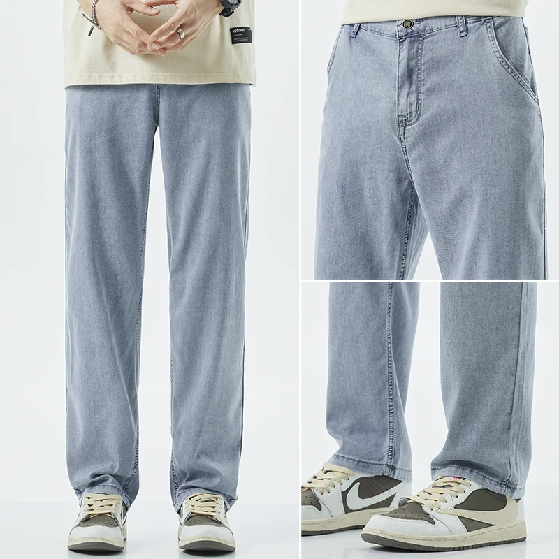 

2025 Summer New Men's Thin Jeans Classic Business Casual Straight Loose Trousers Retro Washed Denim Pants Brand Clothing