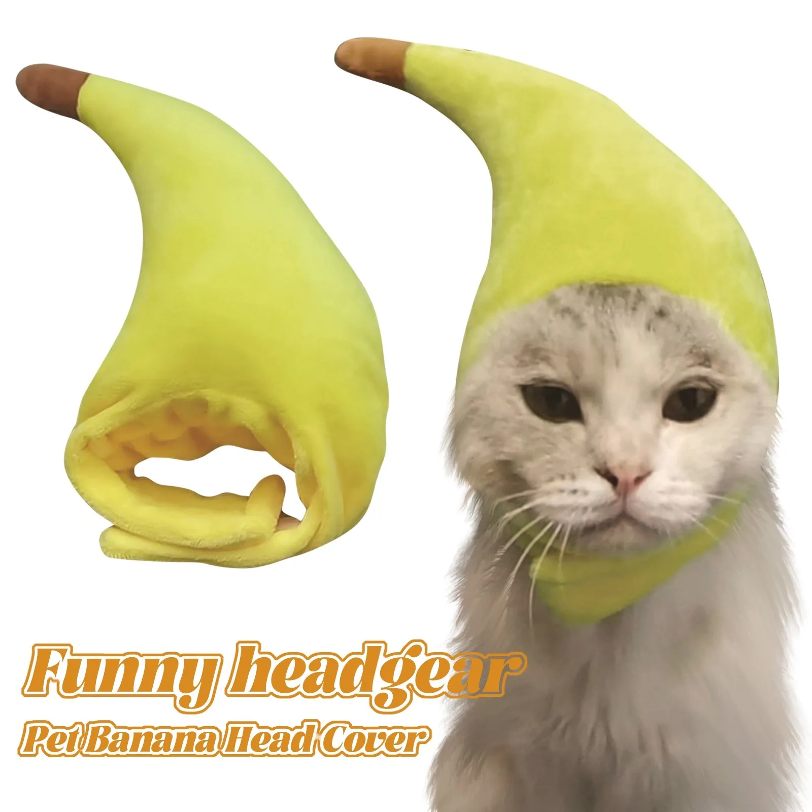 Banana Cat Head Cover Creative Cute Cats Pet Bandana Headwear Plush Cats Cosplay Costumes Banana Headgear Performance Photo Prop