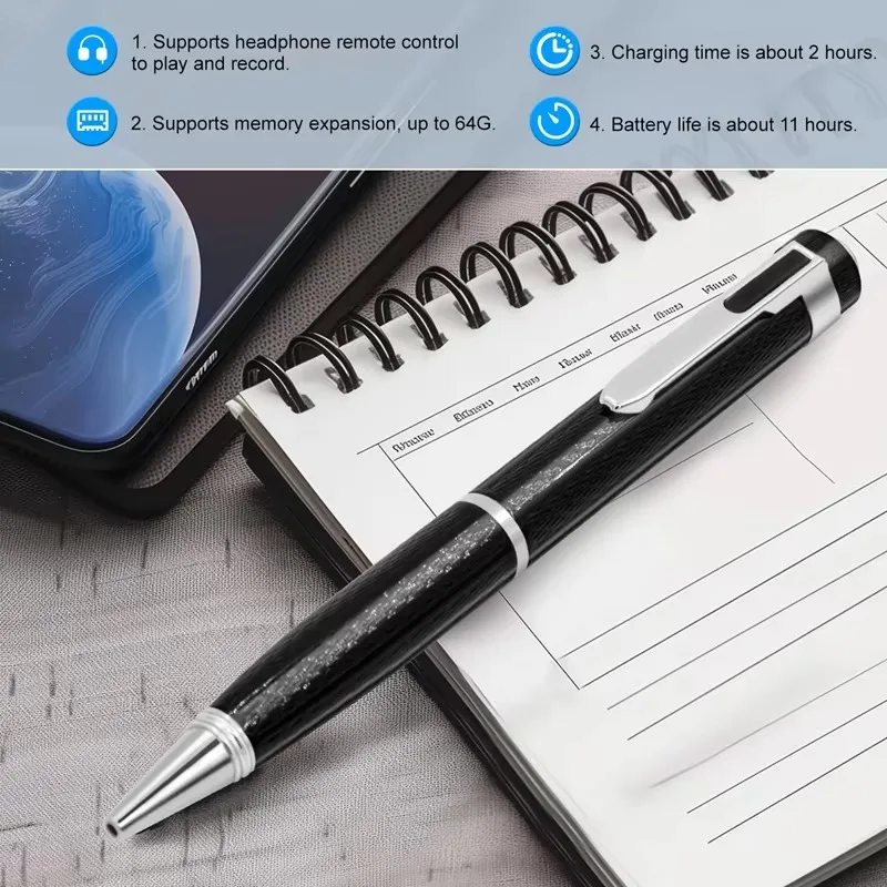 قلم تسجيل صوتي رقمي 8G/16G/32G/64G/128G محمول USB MP3 تشغيل تسجيل صوتي صغير للمحاضرات اجتماع كلاس مكتب