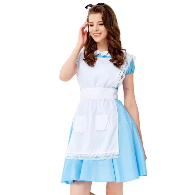 

Halloween Blue Party Adult Anime Cosplay Costume Sissy Beer Maid Sweet Lolita Service Dress