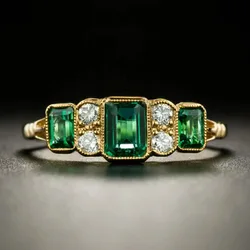 Green Diamond Ring 14k Yellow Gold Fresh Engagement Anillos De Amethyst Ring for Women Day Emerald Bague Etoile Bizuteria 2019