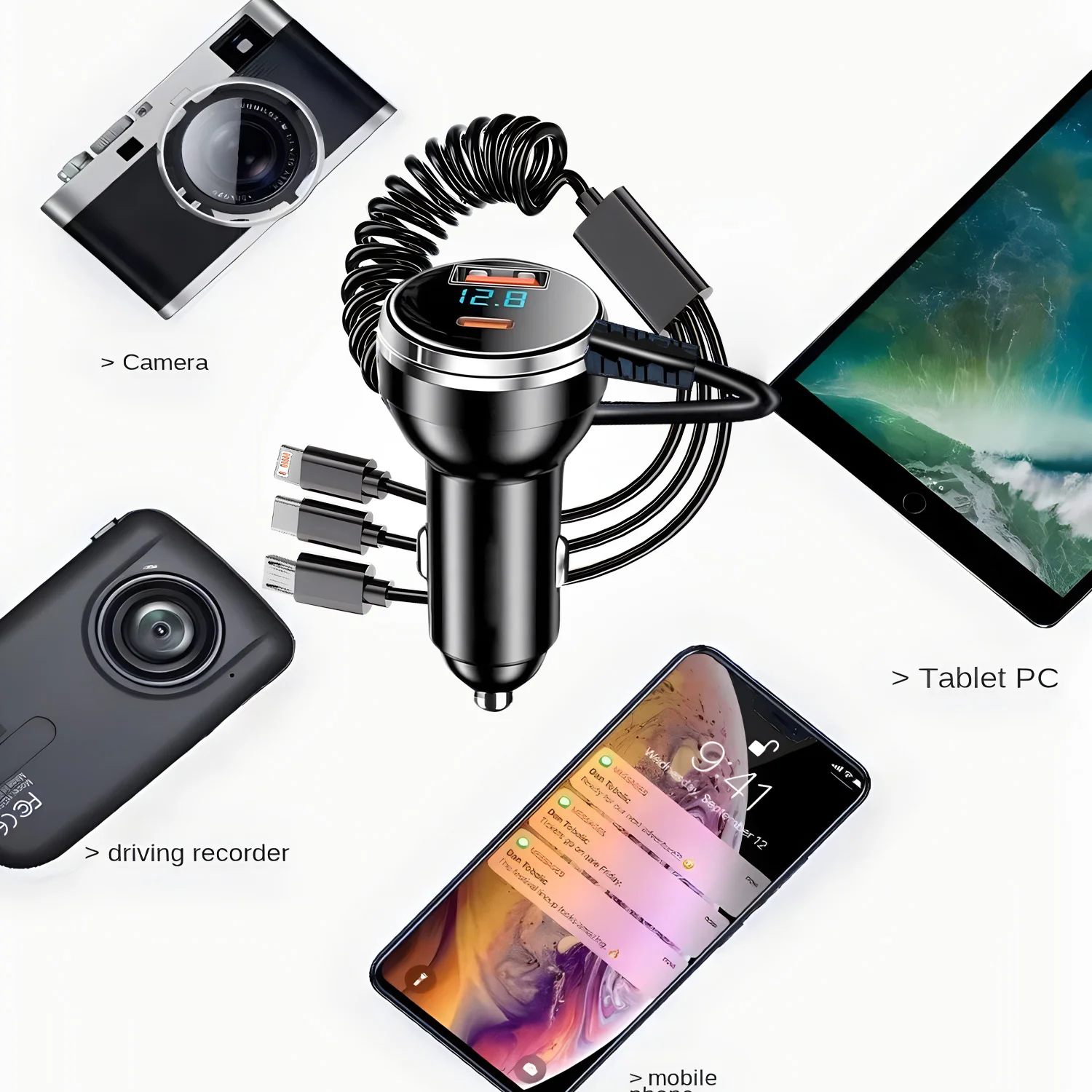 شاحن سيارة PD QC3.0 230 واط - محول USB C من النوع C ذو 5 منافذ | شاحن هاتف السيارة سريع الشحن لهاتف iPhone Samsung Huawei Xiaomi #3