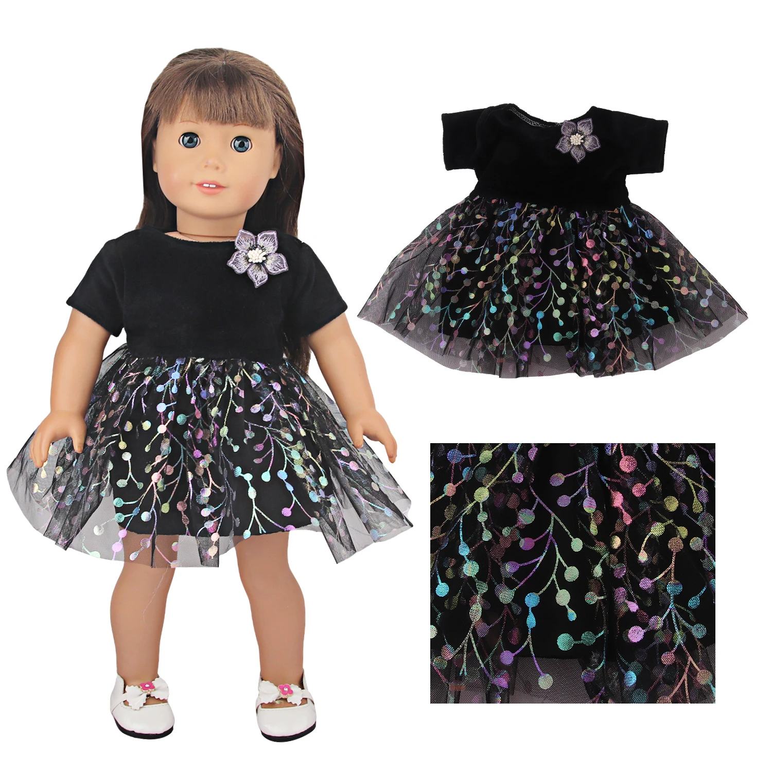 Cute Doll Clothes Set Denim Jacket Outfit,Bear Jumpsuit,Striped Dress& Party Gown for 18"American & 43cm Baby Newborn Girl Dolls