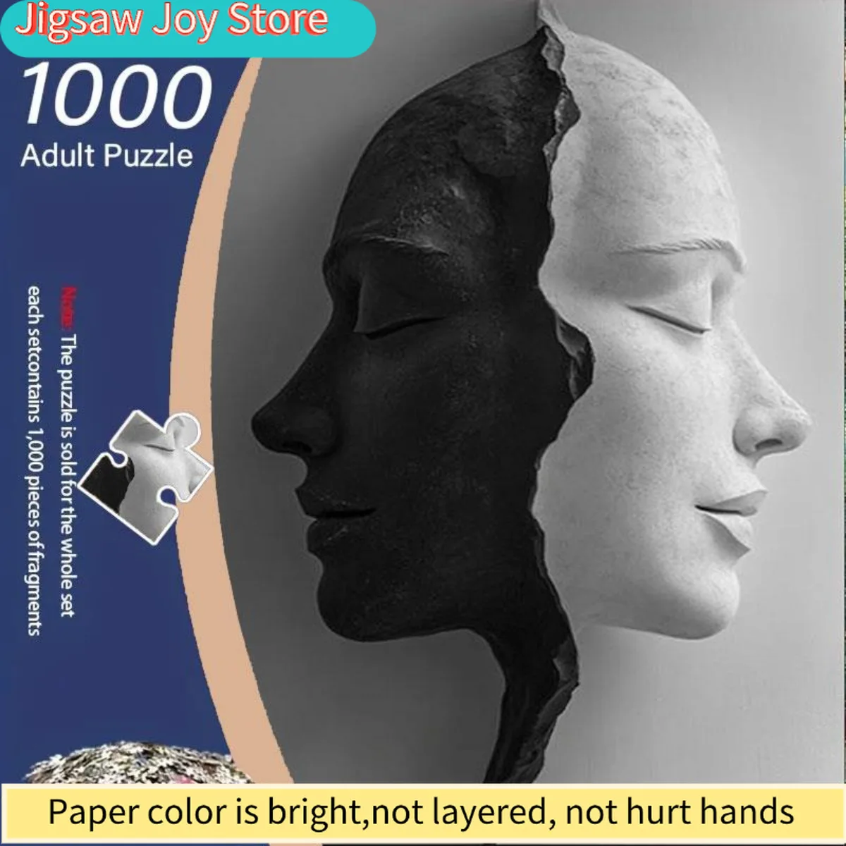

Набор из 1000 черно-белых двусторонних 3D-пазлов с изображением человеческого лица - художественная головоломка с эффектом света и тени, безрамочный, большой размер