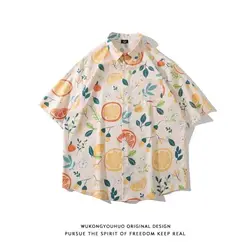 2024 New Summer Hawaiian Printed Short Sleeve Korean Edition Men's And Women's Minimalist Design Lightweight Loose Casual Shirt