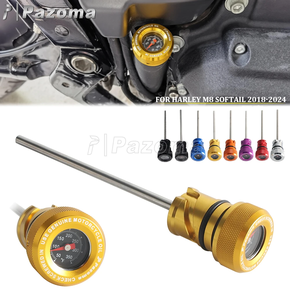 Pazoma Oil Temperature Dipstick Motorcycle Oil Gauge For Harley Softail Street Fat Bob Sport Glide Low Rider Breakout 2018-2024