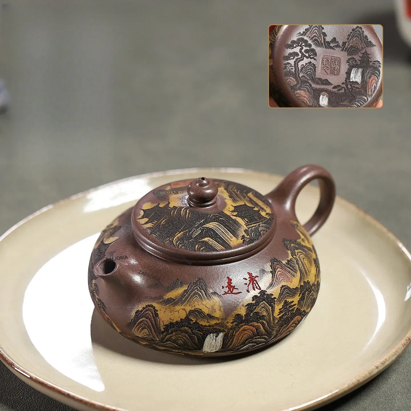 240ml Creative Yixing Purple Clay Teapots Master Handmade Han Jiang Pot Raw Ore Purple Mud Kettle Zisha Tea Set Supplies Craft