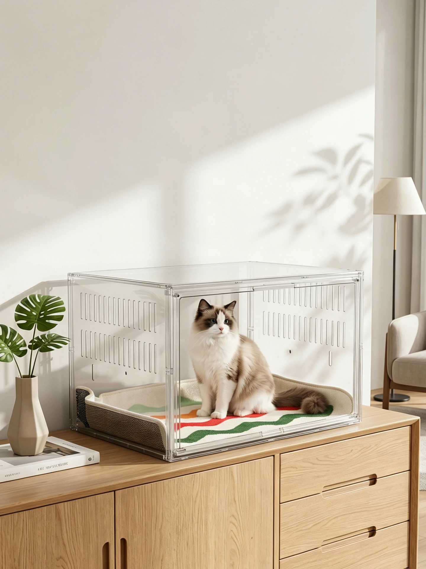 Portable Acrylic  Cage Transparent Display Pet Show Cage for Small Dogs And Kittens High Aesthetic Value Multi-level Stack...