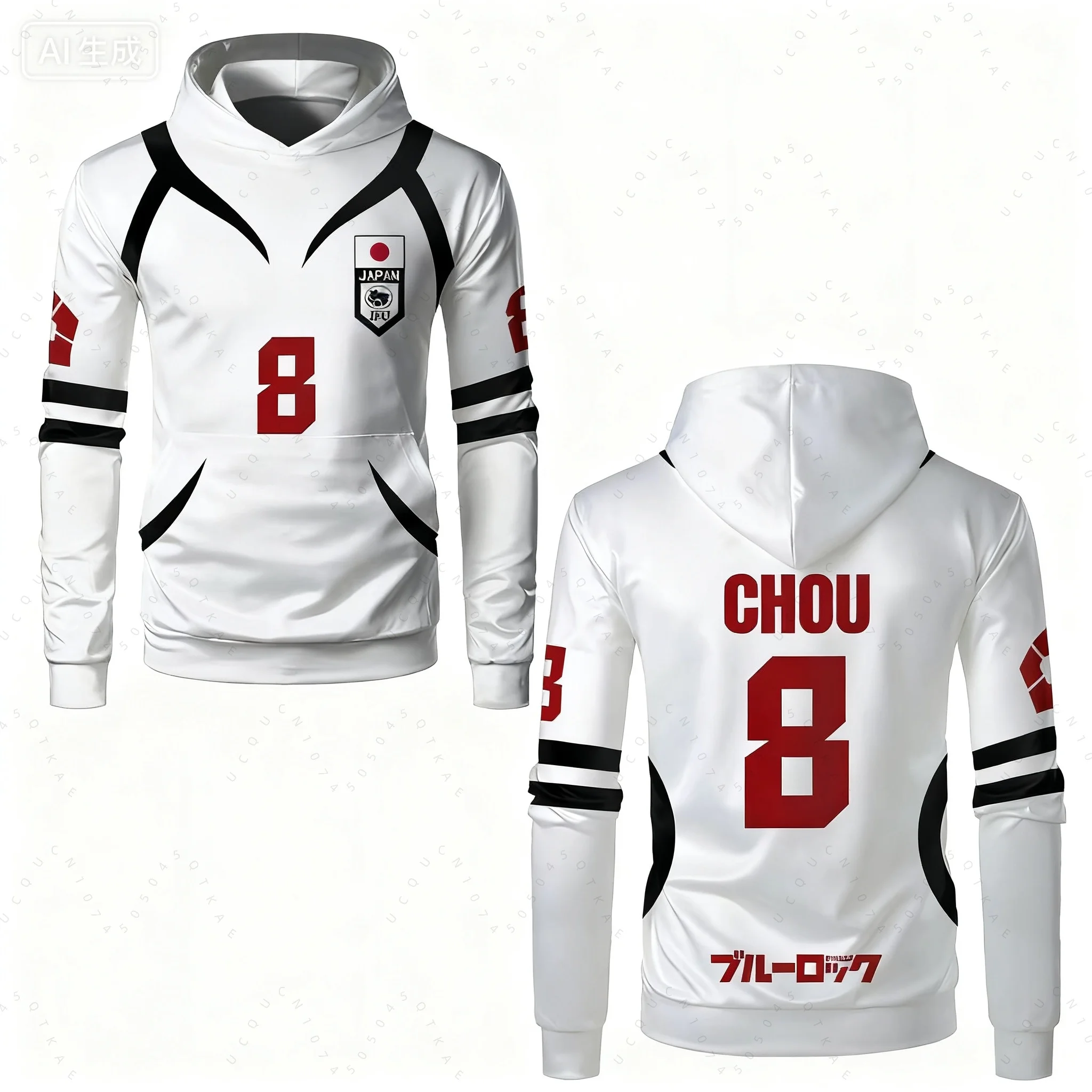 الأزرق قفل أنيمي U20 فريق الأبيض موحدة الخريف رقيقة هوديي SAE SHIDOU طويلة الأكمام ملابس رياضية للرجال والنساء كهدية #3