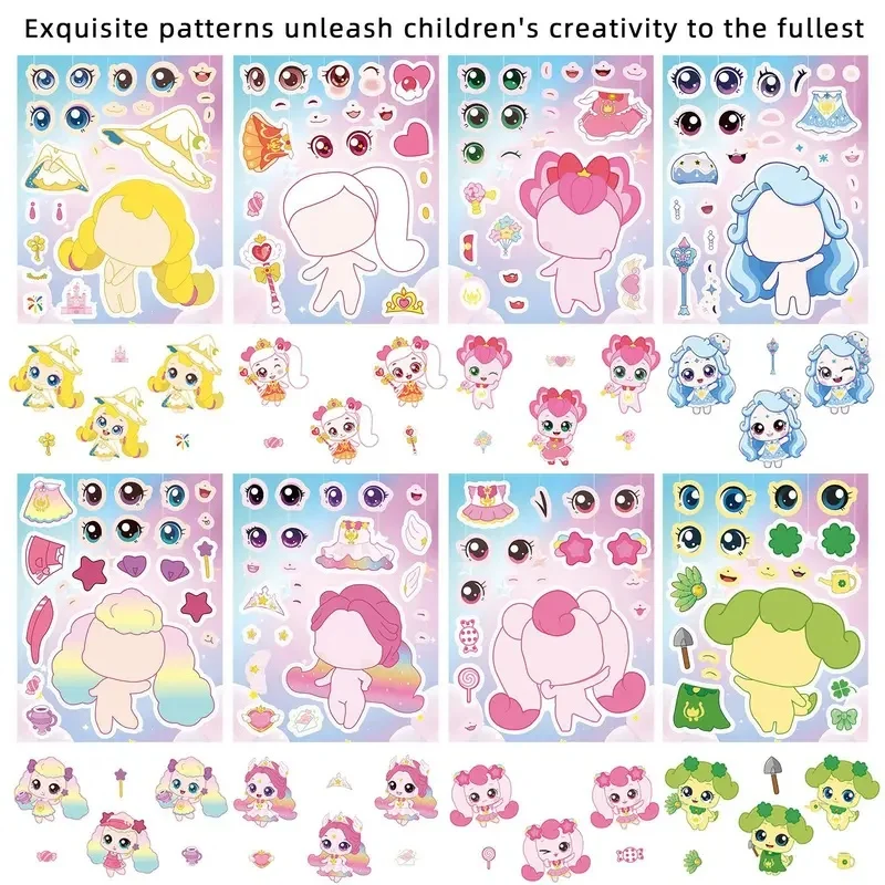 8/16Pcs Sheets Anime Cartoon Make a Face Stickers Cute Puzzle DIY Handicrafts Decor Puzzle Reward Stationery Korean Stickers