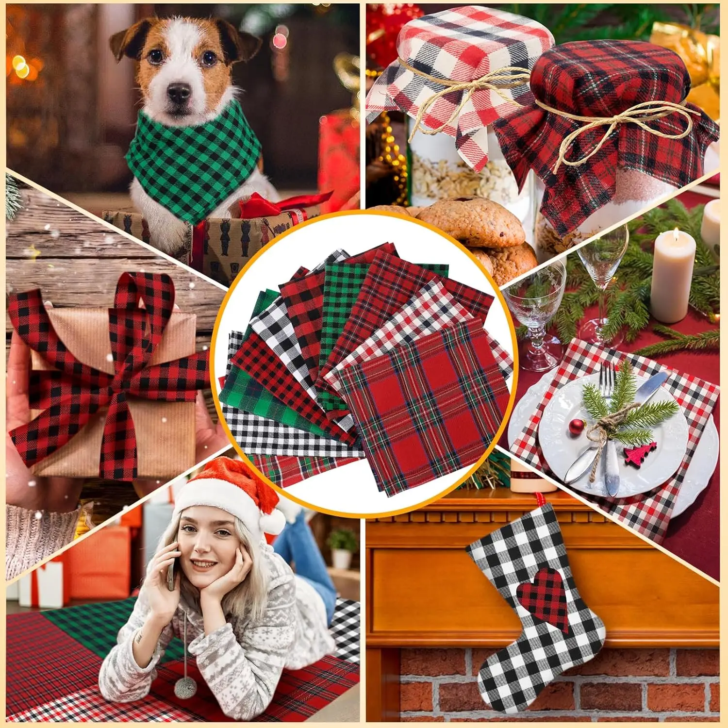 

Christmas Decor Fat Fabric Bundles Buffalo Plaid Fat Quarters Square Charm Yarn-Dyed Checked Quilting for DIY Crafting Sewing