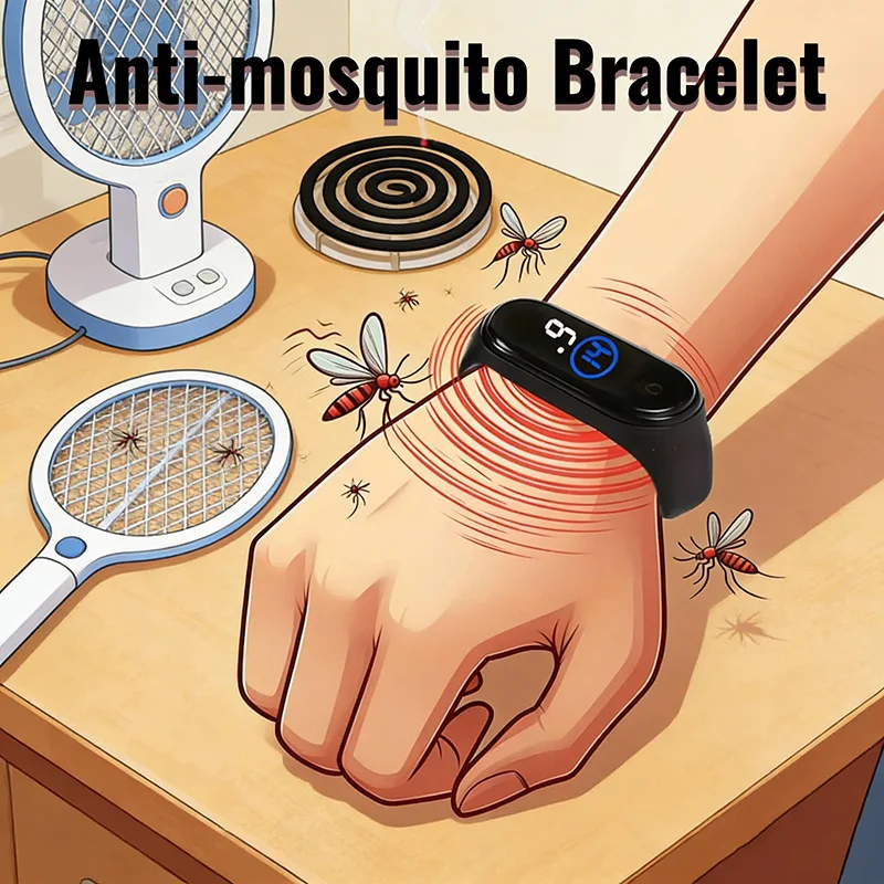 Pulseira repelente de mosquitos unissex, ultrassônica física, não química, para casa, esportes ao ar livre, inclui 2 baterias