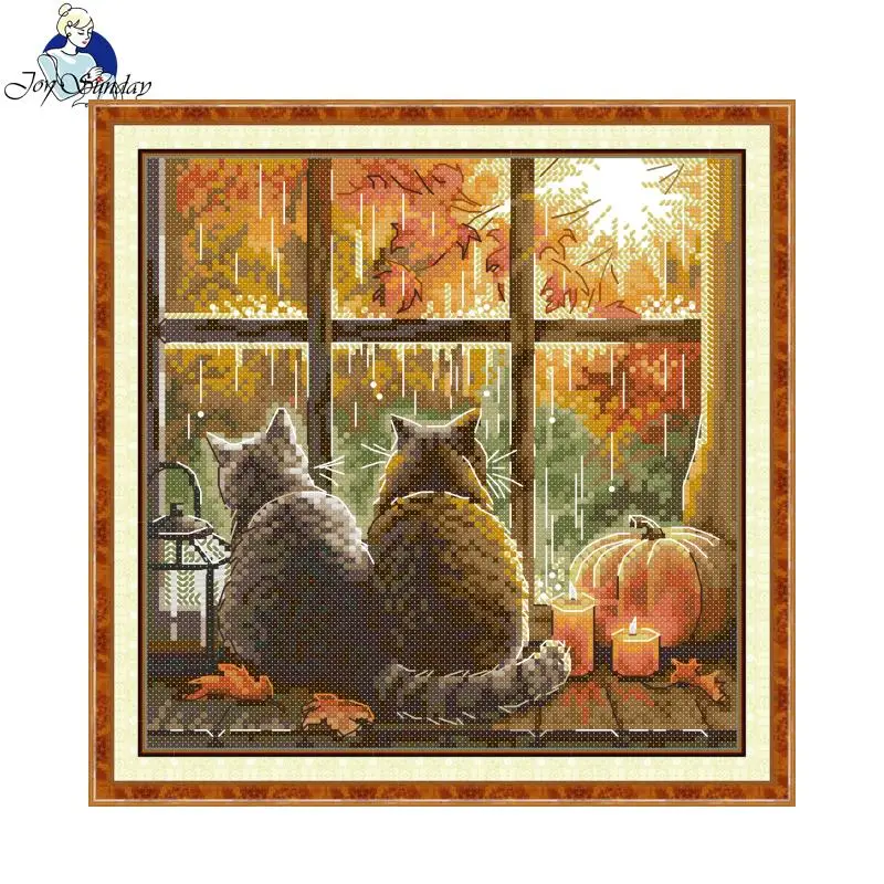 

Joy Sunday Cross Stitch Kit Cats On The Windowsill HD Pattern Aida 16/14/11CT DMC Threads DIY Hand Embroidery Kit Art Crafts