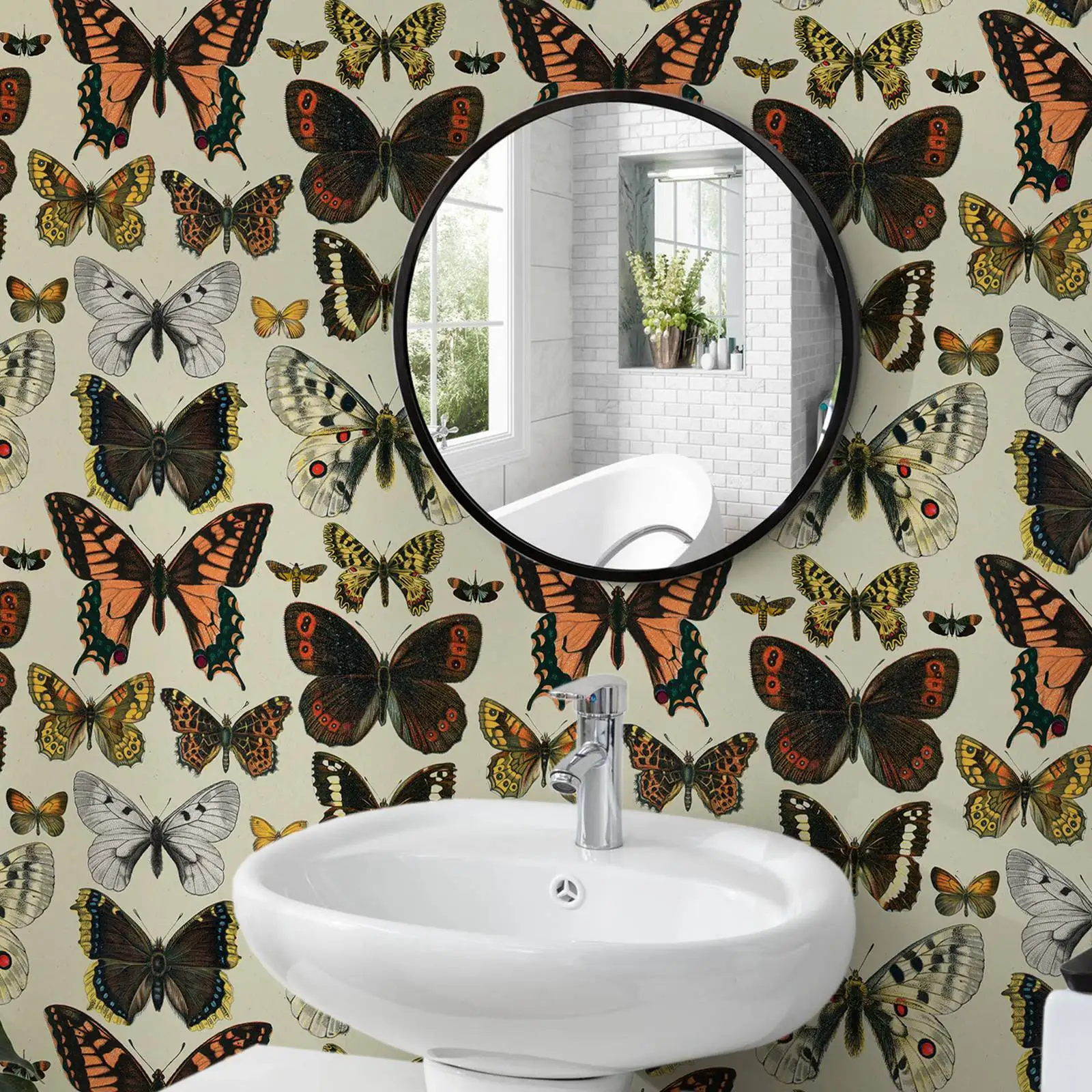 Beige Vintage Butterfly Wallpaper,Peel And Stick Or Traditional Wallpaper,Self-adhesive Animal Wallpaper For Home and Decoration