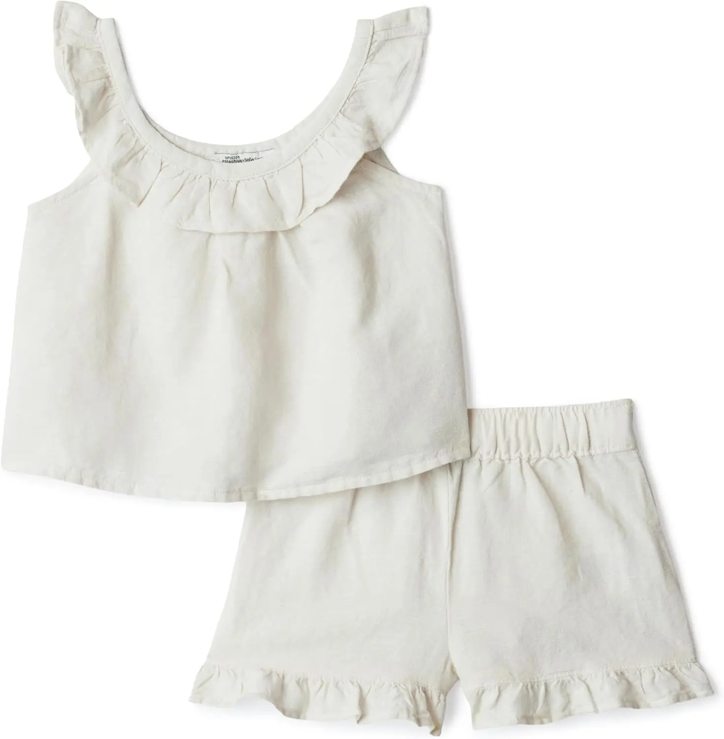 Toddlers and Baby Girls' Cotton Linen Sleeveless Top & Shorts Set with Ruffles