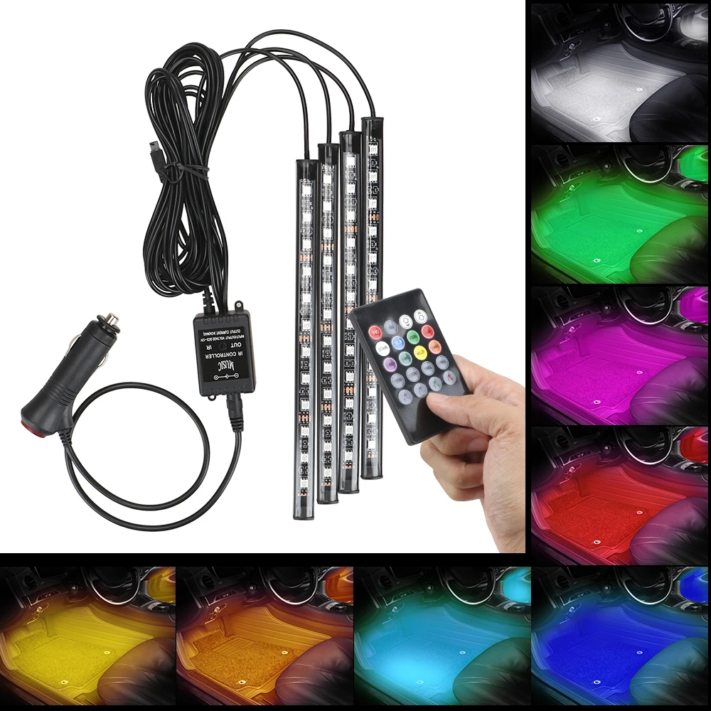 

LED Car Foot Light Remote/Voice Control Ambient Lamp Automotive Interior Decorative Lights 24/36/48/72 LED Atmosphere Lamp