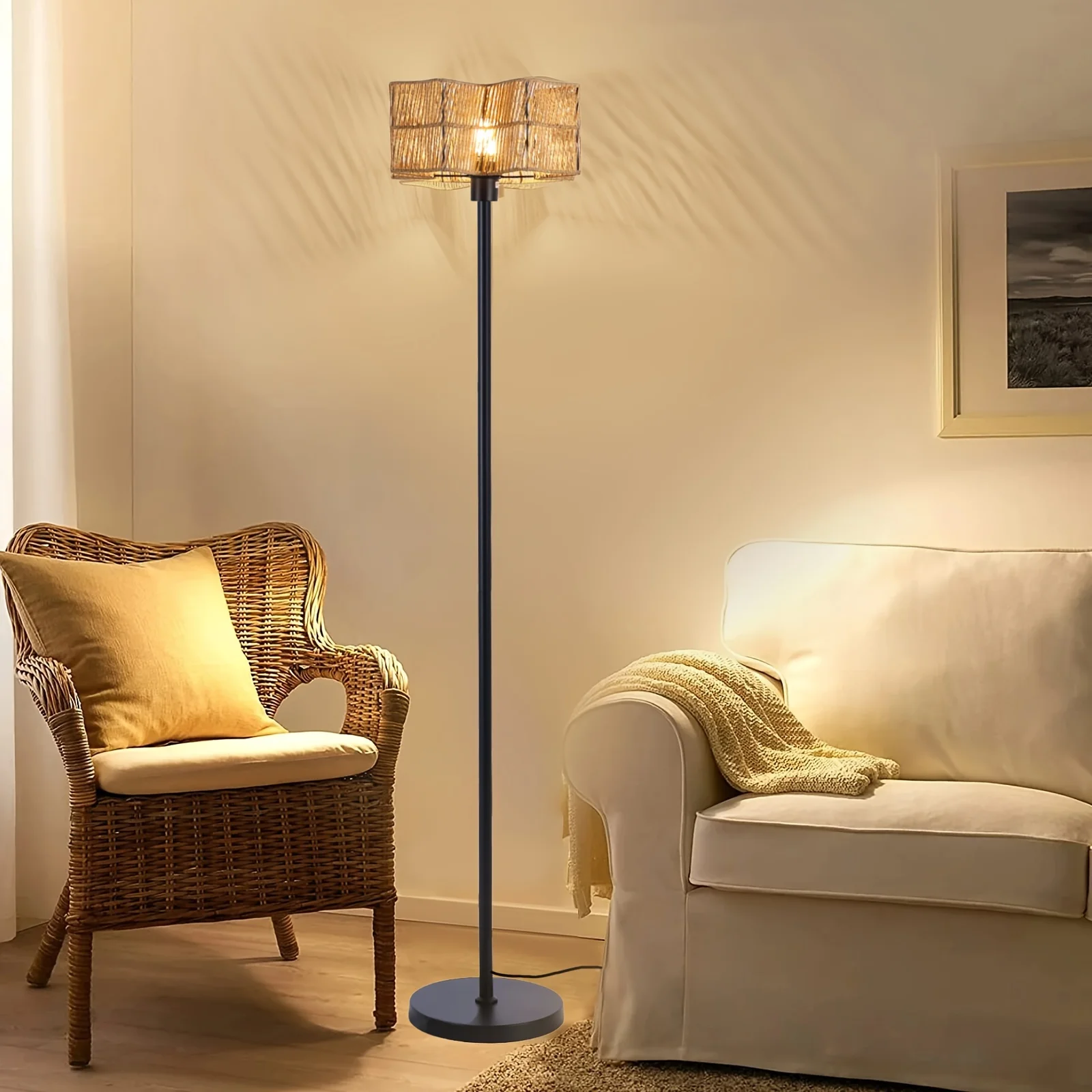 64.96'' Rattan Traditional Floor Lamp with Bulb Included