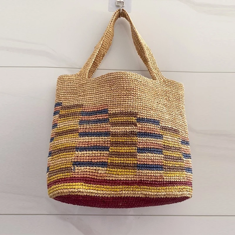 

New Summer Straw Woven Vegetable Basket Handbag Brand Design Women's Large Capacity Tote Bag Ladies Raffia Knitted Shoulder Bag