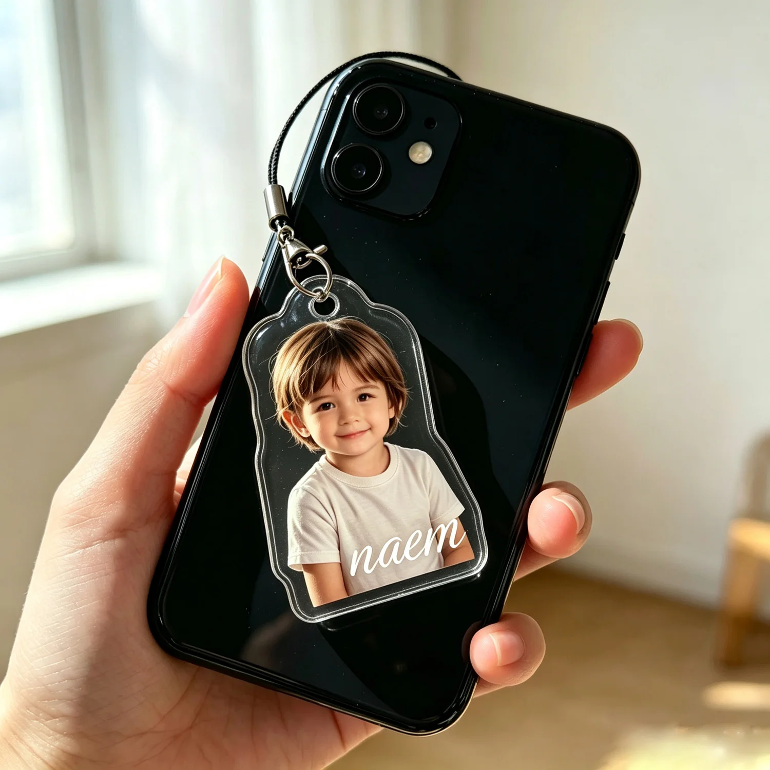 Customized acrylic photo phone hangers for children, customized portrait phone pendants - the thoughtful choice for families