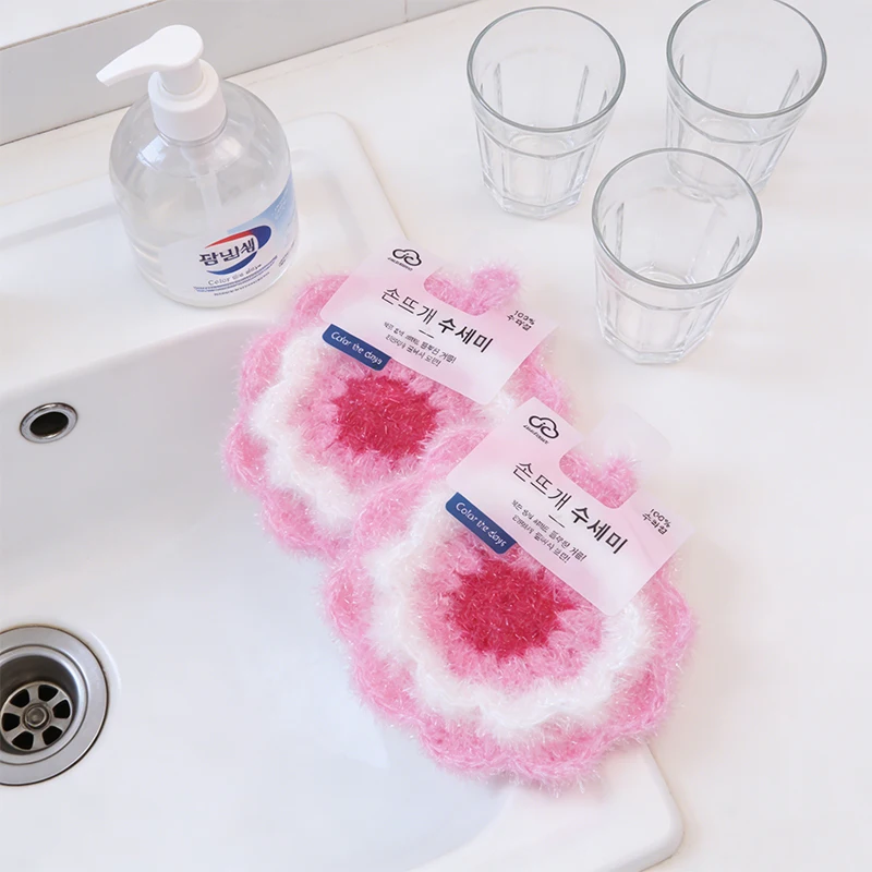 6pcs Korean Style Acrylic Fiber Cleaning Cloth with Flower Shape Design Reusable Dusting Pad