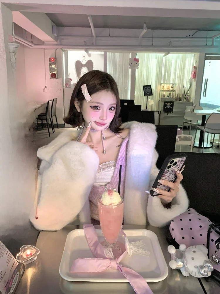 

Женское зимнее пальто Laid-ba Sle Milk White с капюшоном, новое, свободного кроя, универсальное, экологичное, из искусственного меха, модное