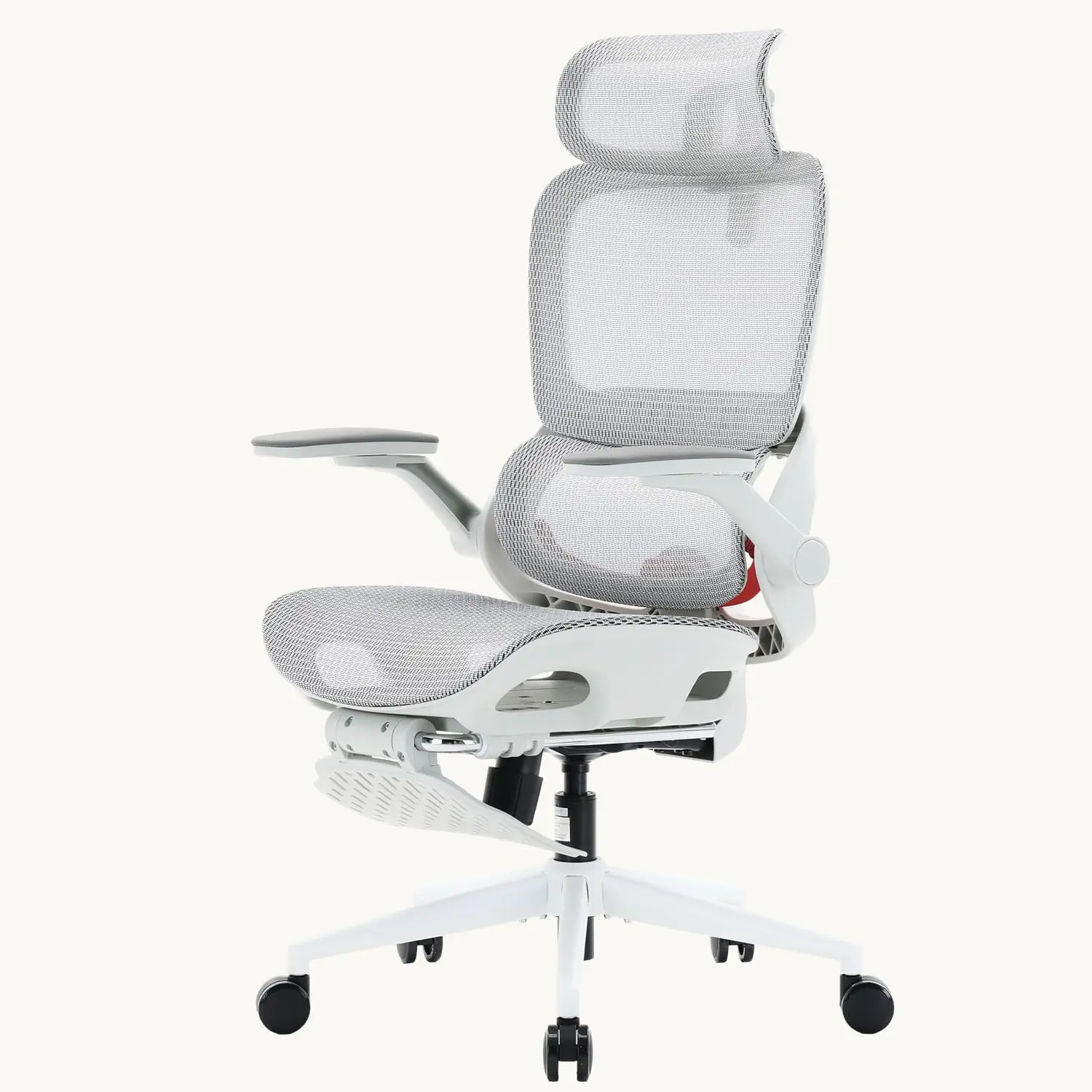 

Эргономичное офисное кресло с сетчатой спинкой, подставкой для ног, адаптивной поясничной опорой, широким подголовником и поворотом на 360° ° Откидные подлокотники светло-серого цвета, на заказ