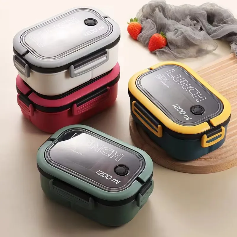 Single Double-layer Lunch  Portable Compartment Fruit Food  Microwave Container With Fork And Spoon Picnic