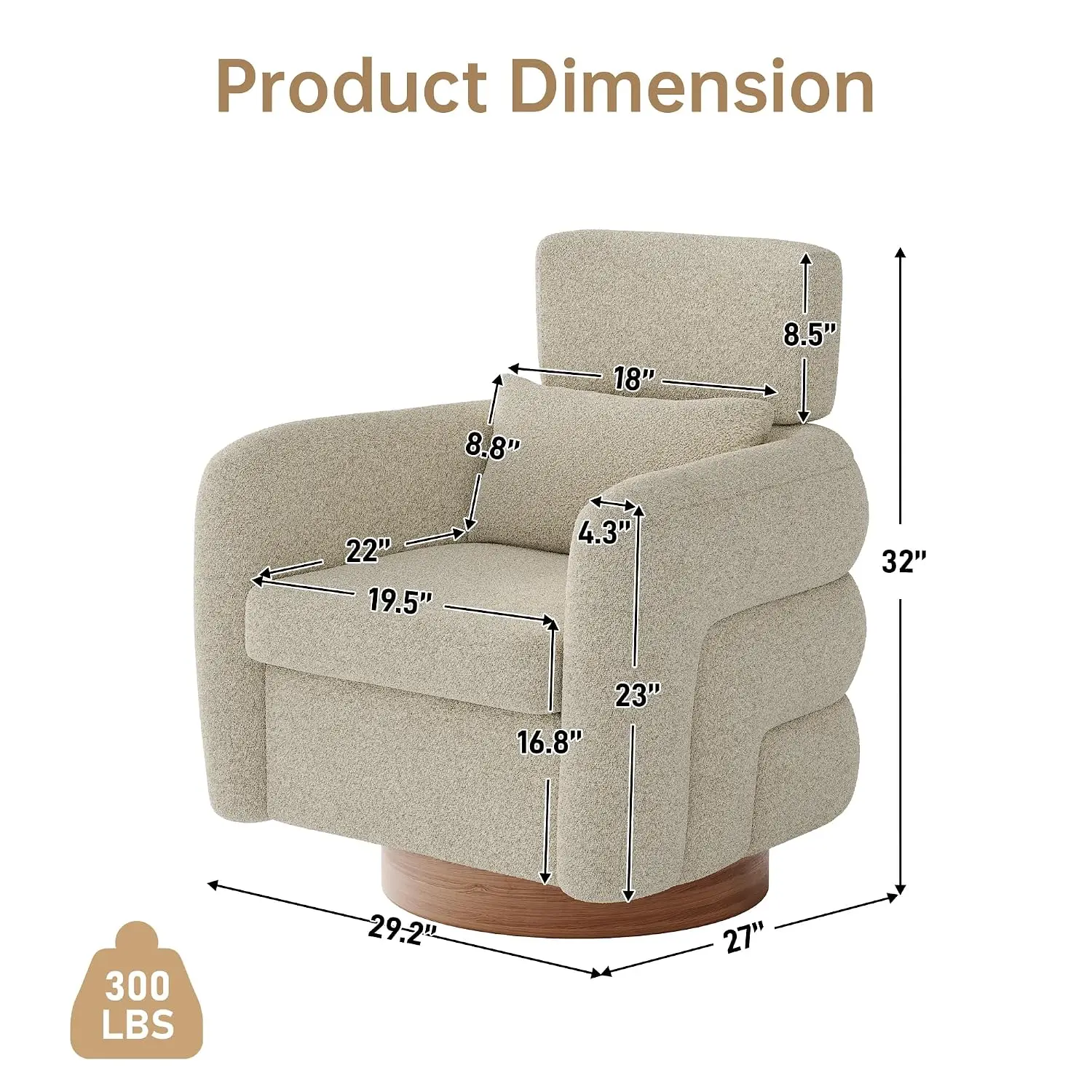 360 Swivel Accent Chair Set of 2 with Adjustable Headrest, Camel, Customized