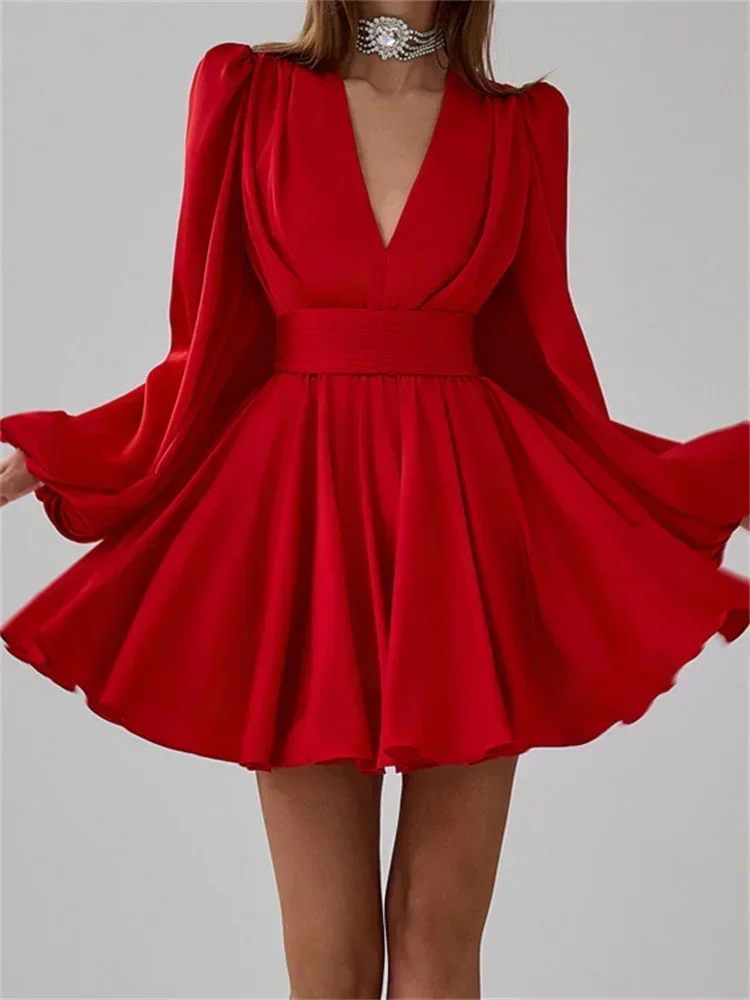 

Модное элегантное мини-платье с v-образным вырезом для женщин, атласное бандажное тонкое вечернее платье с высокой талией, женское весеннее платье на шнуровке