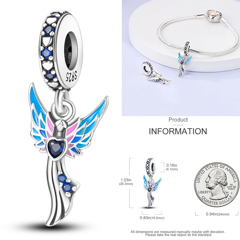CZ Zirkon Engel-Schutzengel 925 Sterling Silber Goldener Jungfrau-Engel Anhänger Passend für Original Armreif Halskette Armband DIY Schmuck Geschenk – Detail 30