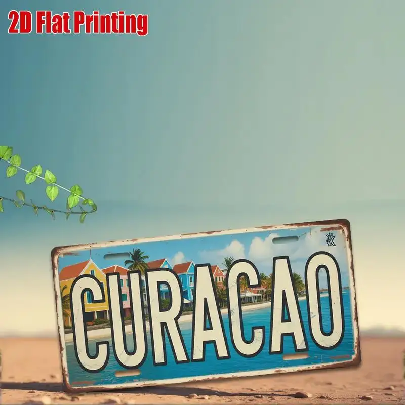 1pc Curacao License Plate Replica - Vintage Caribbean Island-Themed Metal Sign with Curacao Flag & Coat of Arms Design, 11.8"x5. image 6