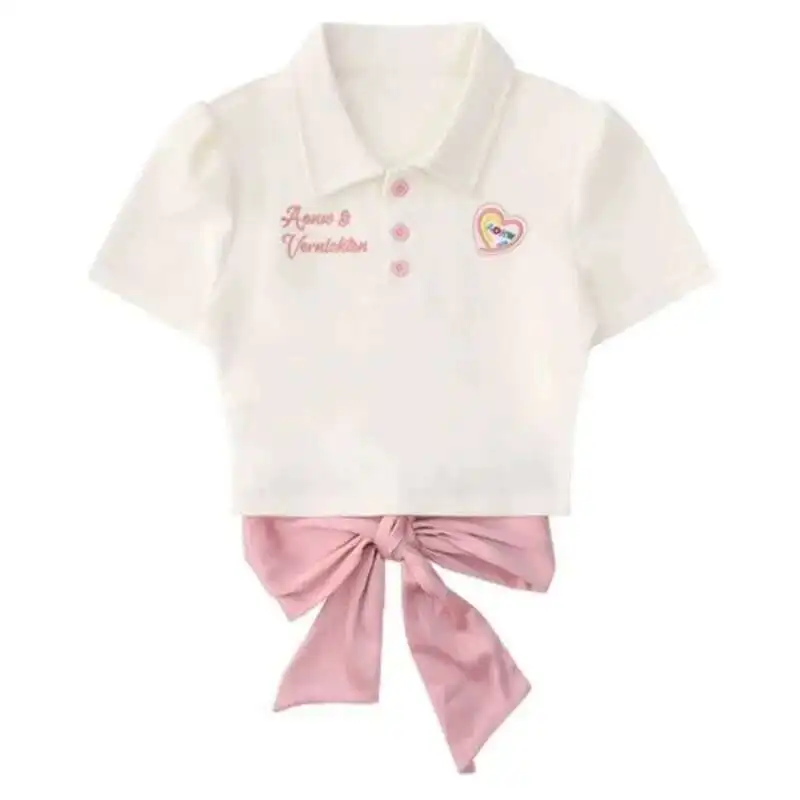 كاواي رسالة التطريز أعلى محصول للنساء ، بدوره أسفل طوق ، القوس الخلفي ، ضمادة ، تيشيرتات حلوة ، خرافية لطيف تيشيرتات ، الصيف ، Y2K #5