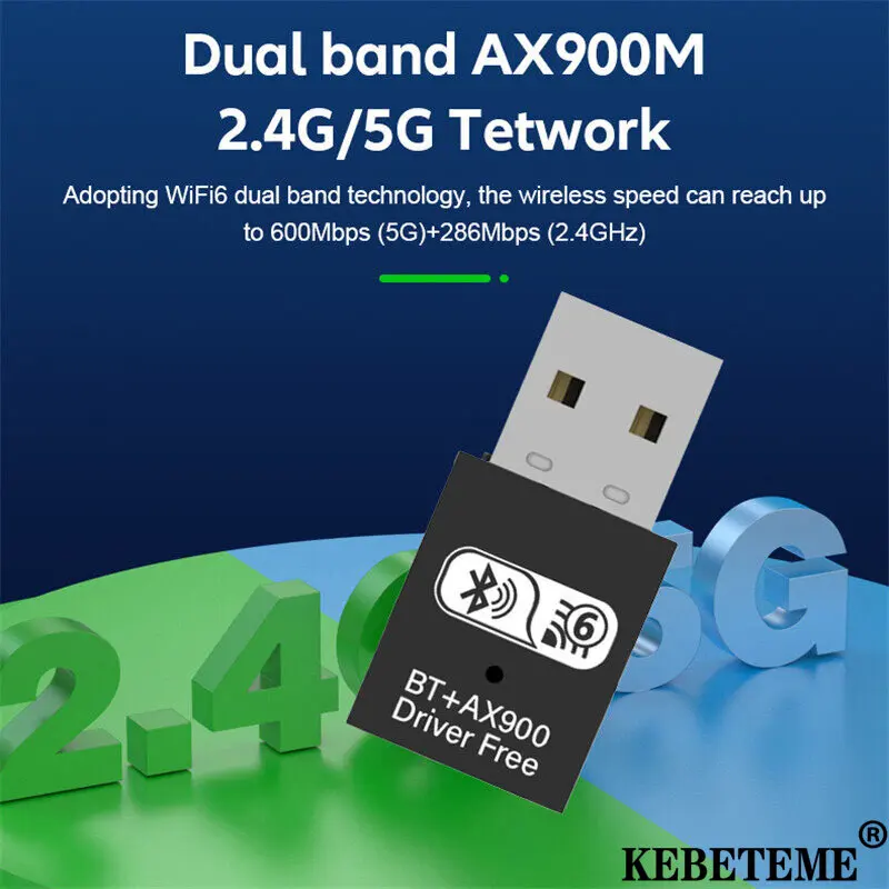 KEBIDUMEI WIFI6 AX900 USB WiFi Receiver Bluetooth 5.4 Wireless Adapter Dual Band 2.4G+5GHz 900M Network Card Dongle For Win10/11