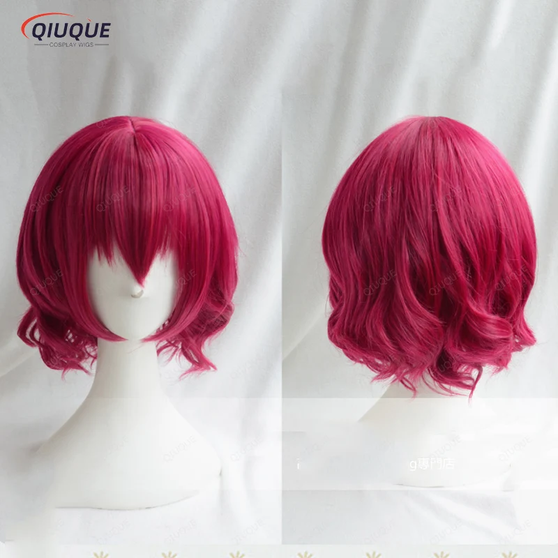 

Akatsuki no Yona Yona Short Rose Red Curly Heat Resistant Hair Cosplay Costume Wig + Free Wig Cap