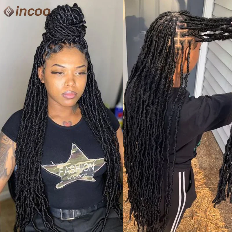 Locs Goddess كامل الدانتيل الاصطناعية شعر مستعار مضفر 40 ''ناعمة فراشة شعر مستعار كروشيه قبل يحلق الأفرو صندوق الضفائر شعر مستعار للنساء السود
