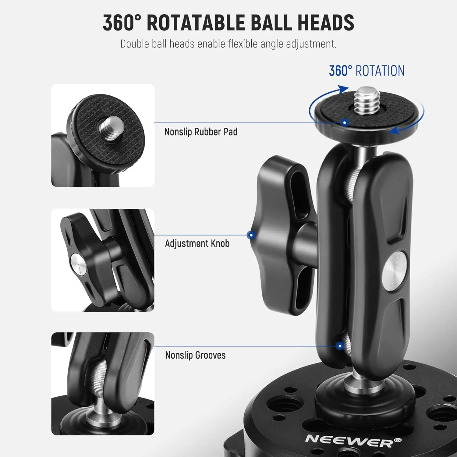 Neewer 6" Kamera-Saughalterung mit Kugelkopf, magischer Arm, Metall-Autohalterung für Kamera/Telefon, Luftpumpe, Vakuum-Saugnapf am Auto – Detail 5