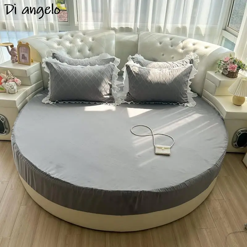 Solid Color Round Fitted Bed Sheet, Romantic Mattress Cover, Family Home Themed Hotel, Custom Size #/
