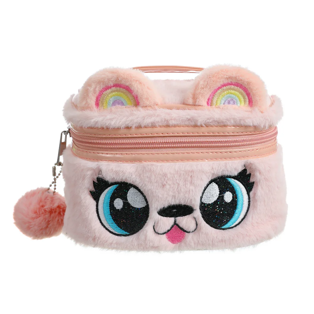 New Cartoon Makeup Bag Big Eyes Plush Children\'s Cute Storage Bag Girl Unicorn Embroidery Bags