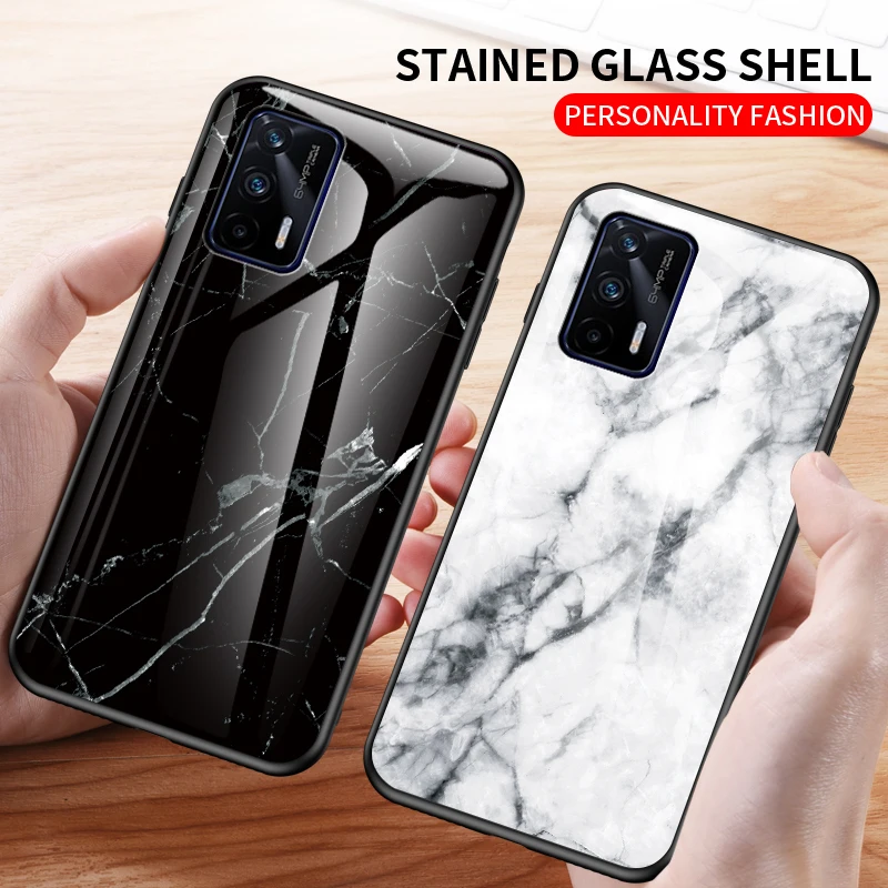 Realme Q3 Pro 5G RMX2205 Case Marble Grain Tempered Glass Shockproof Hard Back Phone Case for Realme Q3 Pro Q3Pro 5G RMX2205