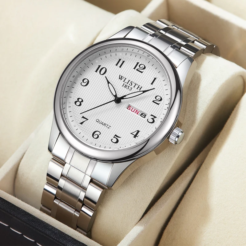 Couple Watch Luxury Quartz Wristwatches For Women Man Bussiness Stainless Steel Watches Waterproof Week Date Wristwatch Clock