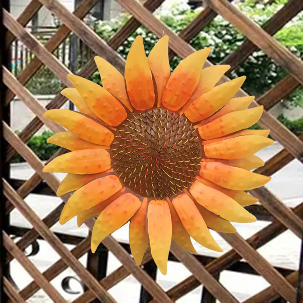 Iron Craft Wall Decor Large Floral Hanging Iron Craft Sunflower Decor Ornament for Porch Garden Fence Gate Outdoor Yard