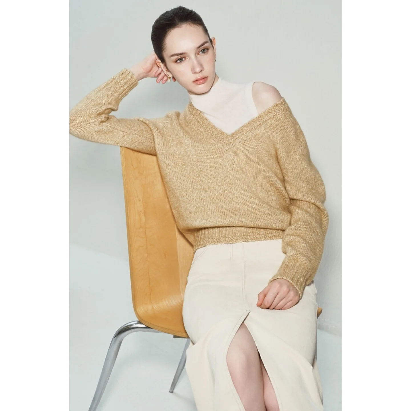 Caldo gilet e maglione lavorato a maglia di lana Set in due pezzi Collo alto Versatile dimagrante Pendolarismo Sle Coreano Faion V-Ne Top