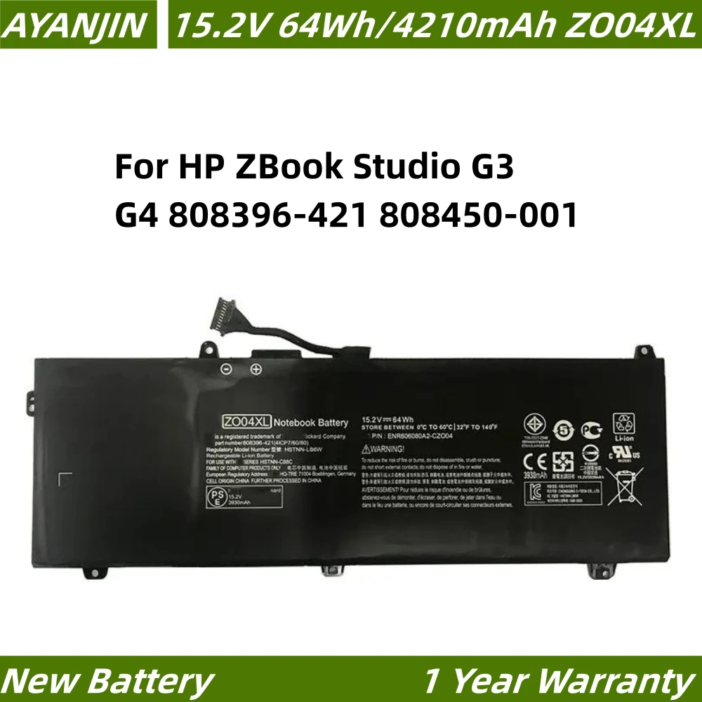 ZO04XL Laptop Battery For HP ZBook Studio G3 G4 808396-421 808450-001 HSTNN-CS8C HSTNN-C88C HSTNN-LB6W 15.2V 64Wh/4210mAh