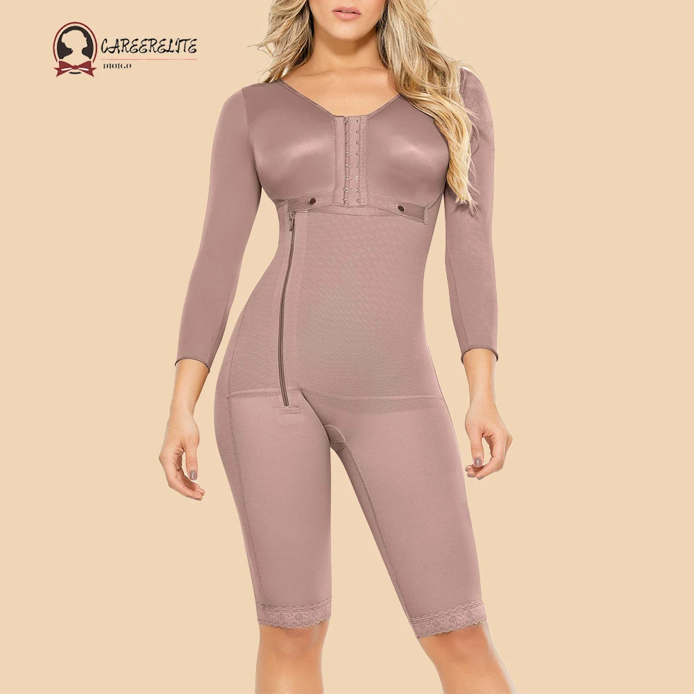 

Full Body Shapewear With Bra Fajas Colombianas Long Sleeved＆Hooks Bodysuit Knee Length Corset Waistcoat Shaper For Women Stage 2