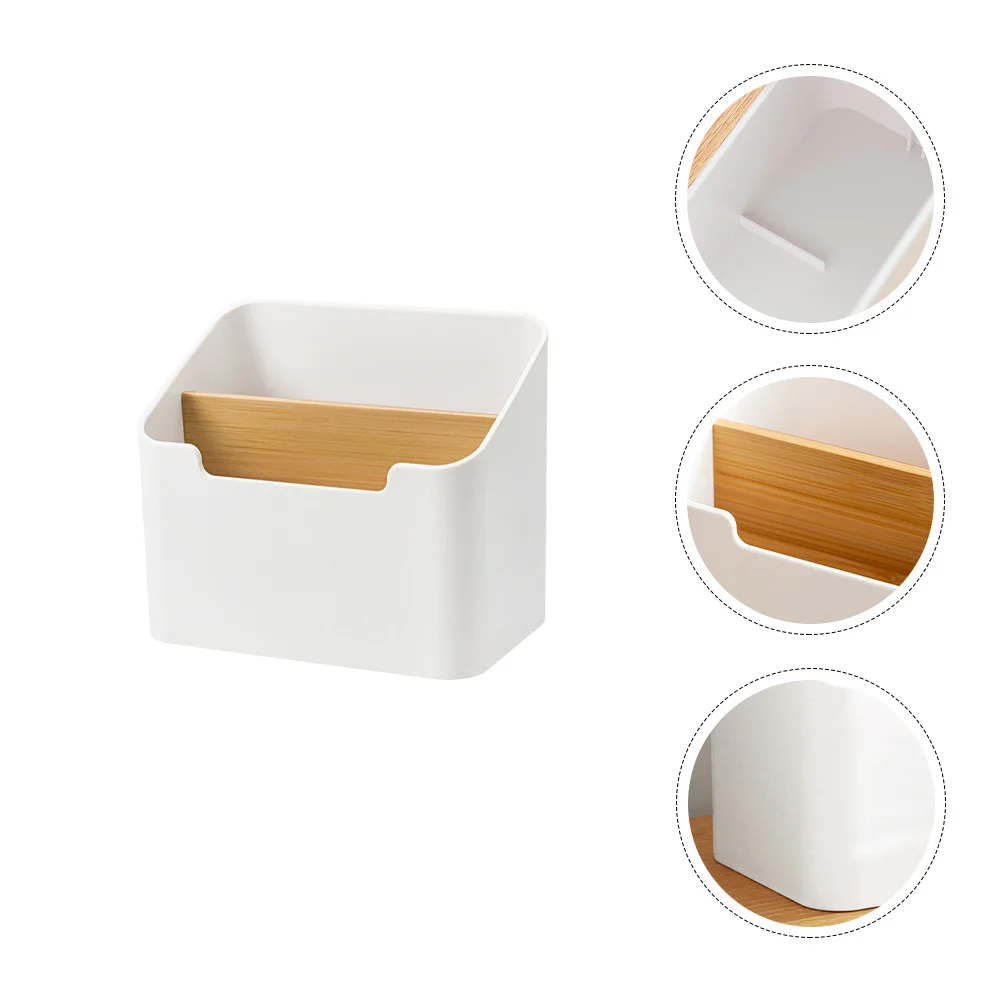 Compact Desktop Organizer Plastic Wood Storage Box Holder Multifunctional Room Bedroom Office Tidy Sundry