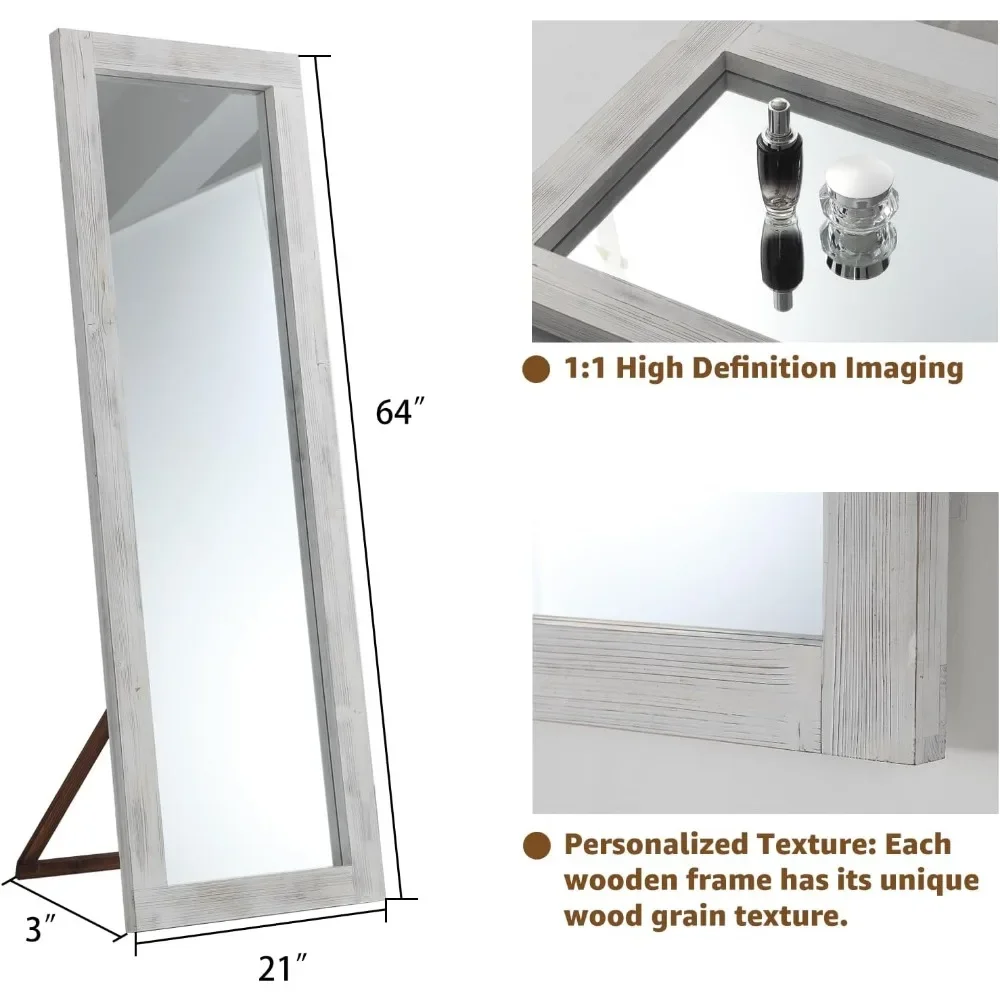 Полноразмерное зеркало в деревенском стиле melomwolар, 64x21 дюйм, деревянная рама, отдельно стоящая подвесная, длинная для спальни, гостиной