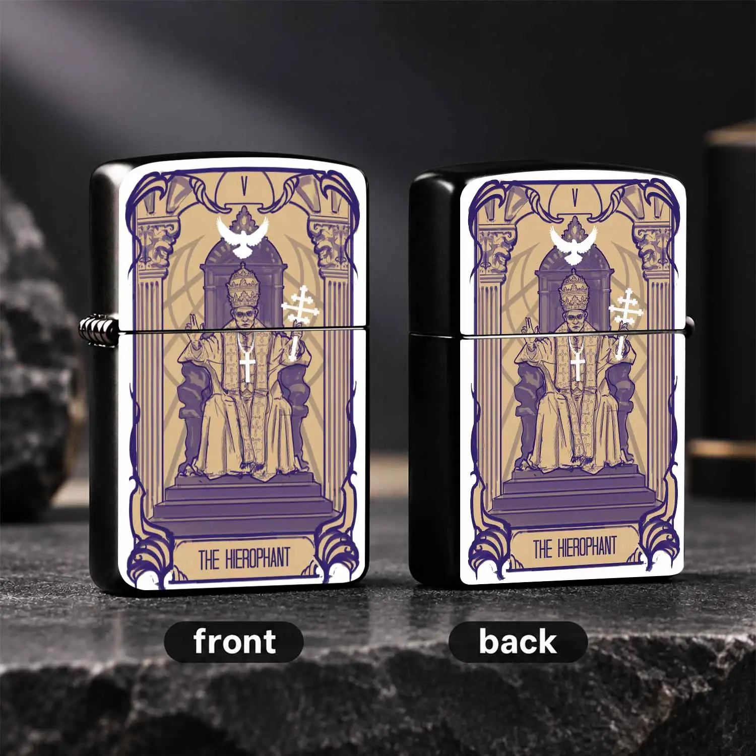 Vintage Tarot Card The Hierophant V Pattern Windproof Retro Art Sketch Style Portable Inflatable Unique Collectible Igniter Ideal Novelty Gift For Tarot Enthusiasts Daily Use Pocket A Fun And Humorous Lighter